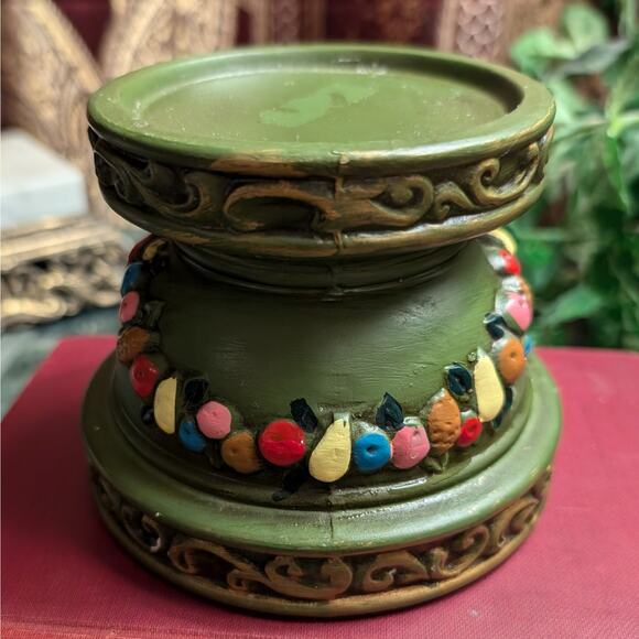 Ceramic Green Vintage Candleholder with Fruit Garland Enesco Inarco Napco X-8384 - Picture 8 of 10